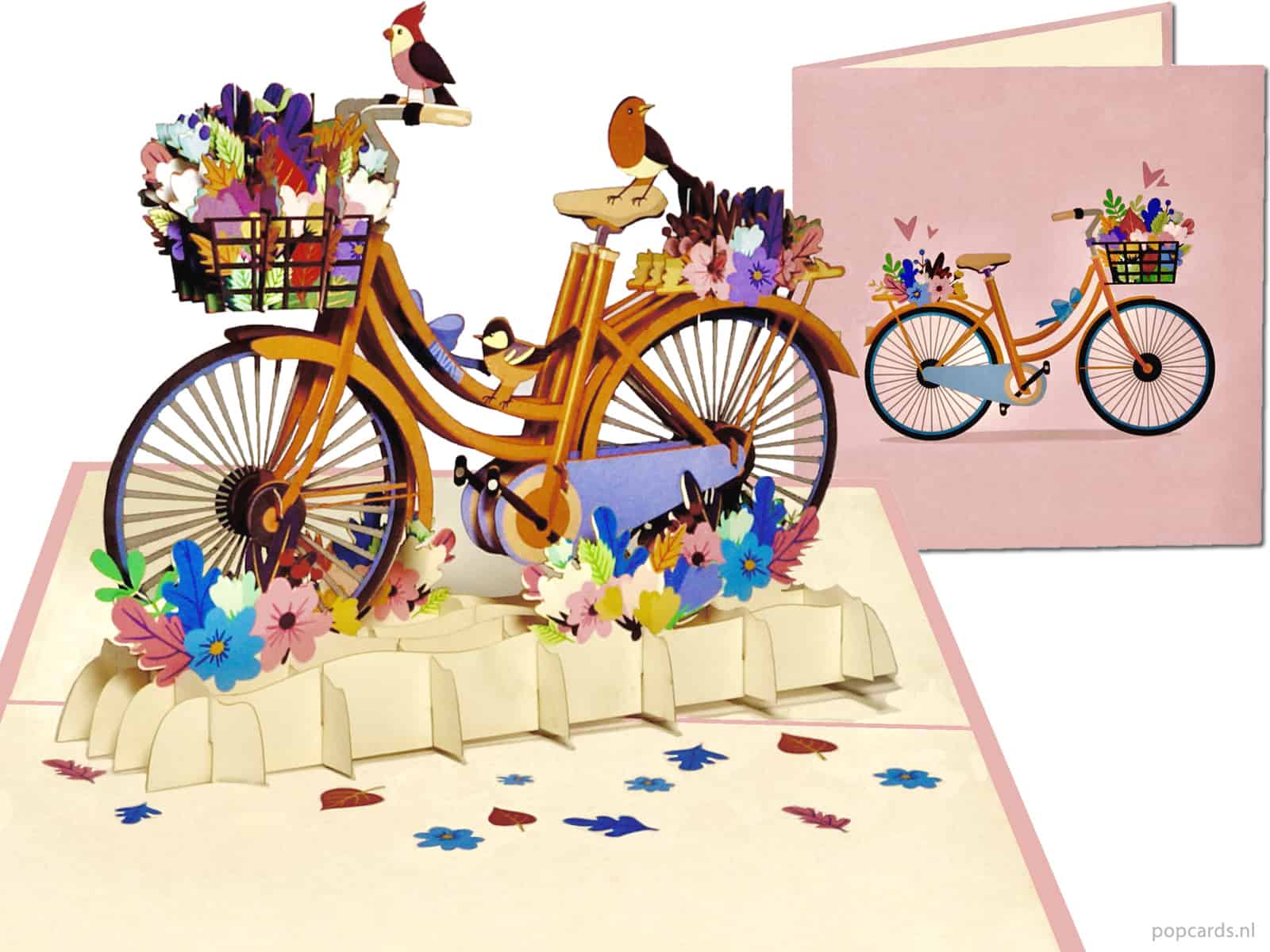 Fiets met bloemen pop-up kaart